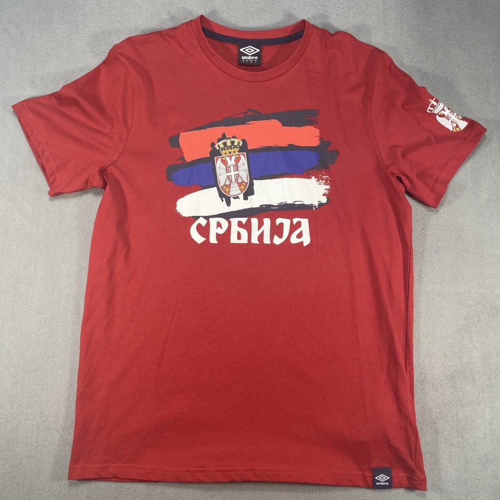 Umbro Men's Large Serbia CPBNJA Red Soccer Short Sleeve T-Shirt NWOT